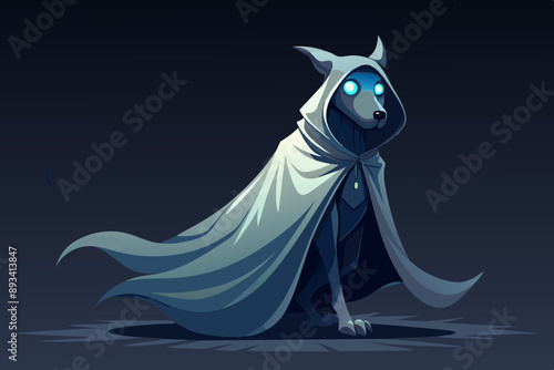 Mystic guide: grey dog in a ghostly robe, shrouded in mystery and intrigue ideal for Halloween or supernatural-themed content
