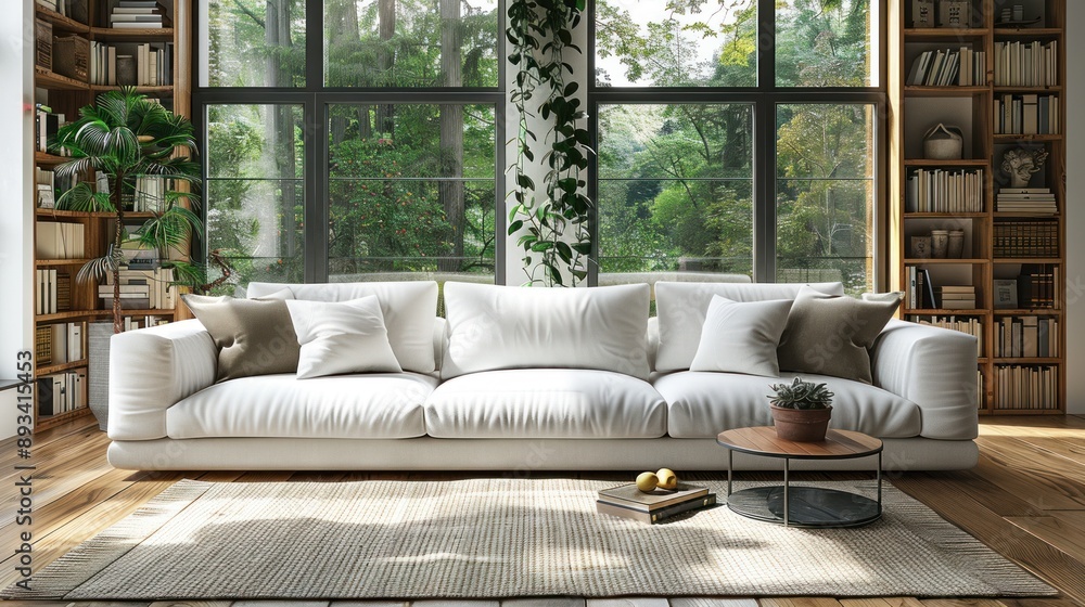 Cozy Living Room with Large Window and Bookcase Cozy Living Room with Large Window and Bookcase