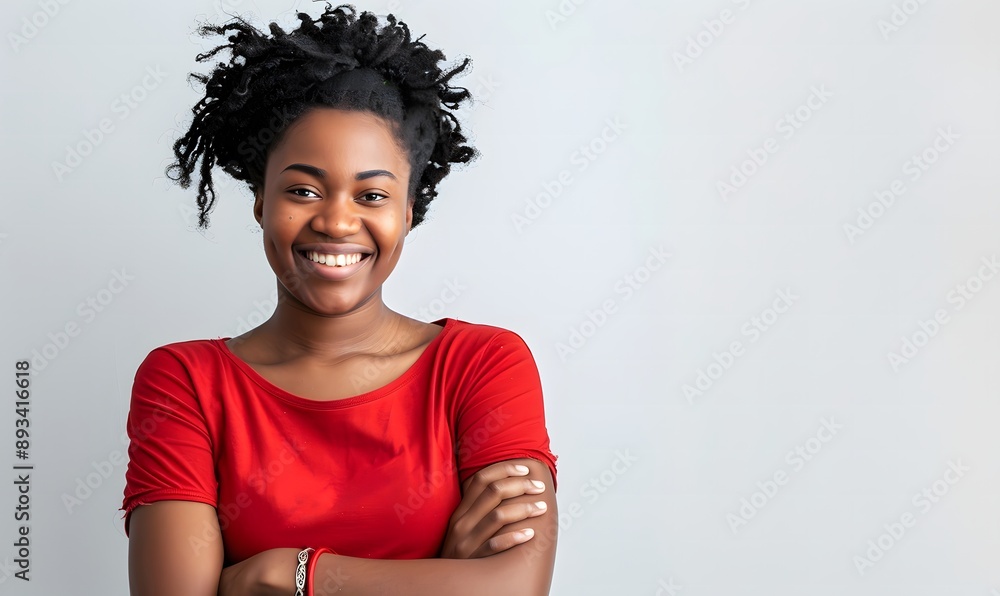 woman arms crossed across her chest, with a confident smile woman arms crossed across her chest, with a confident smile
