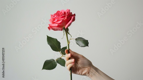 a rose in a hand on a white background. selective focus