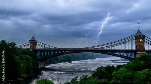 View of the Lewiston-Queenston Bridge Over the Niagara River at Dusk photo