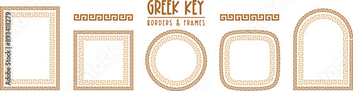 Greek key pattern, seamless borders collection. Decorative ancient meander, greece border ornament set with repeated geometric motif. Vector EPS10.