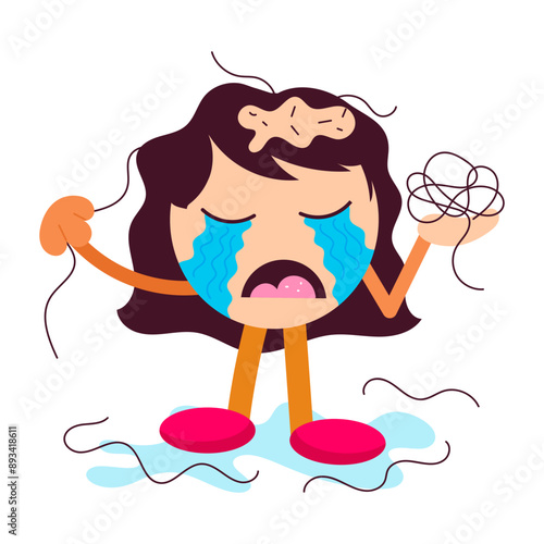 A crying cartoon sticker of baldness 

