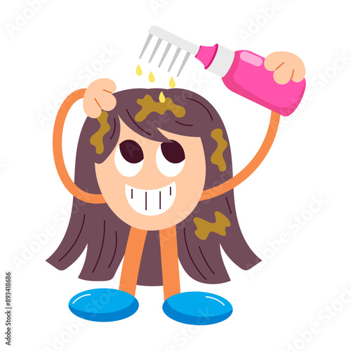 A flat style sticker showing cartoon with oil comb

