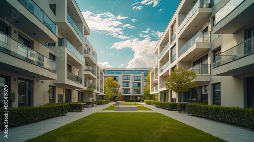 Elegant Symmetrical Courtyard of New Residential Complex