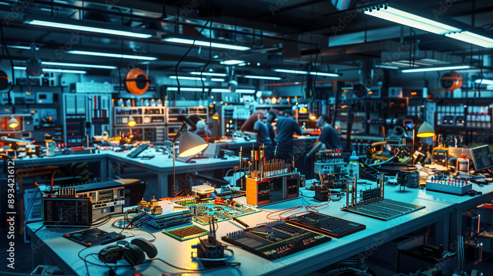 Fototapeta premium Reviving Technology: A Vibrant Scene in a Tech Repair Workshop