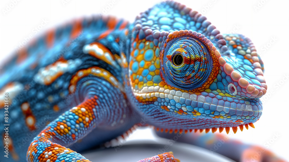 Close up Illustration of Isolated Colourful Chameleon on white Background. Wild Animal Concept. Close up Illustration of Isolated Colourful Chameleon on white Background. Wild Animal Concept.