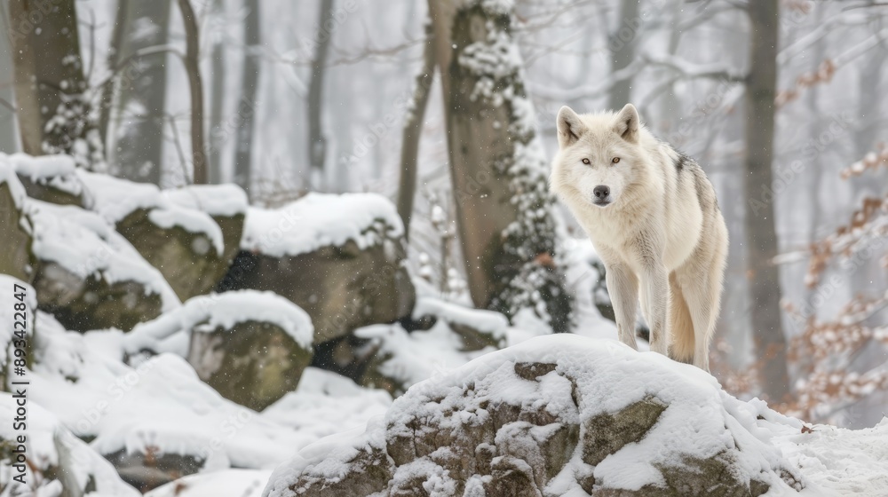 Naklejka premium Arctic Wolf in a Winter Wonderland