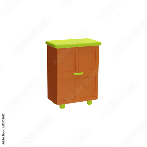 Luxury 3D wooden chest of drawers in a modern style with handles and legs