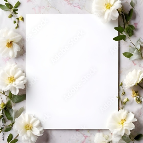 background-white-top-view-up-photo-floral-day-flower-mock-wedding-bridal-invite-white-banner-card