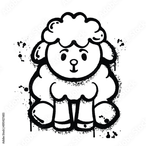 Vector graffiti spray baby sheep isolated on white background