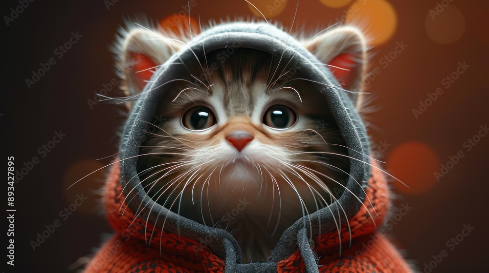 Fototapeta premium Cute Kitten Wearing a Hoodie