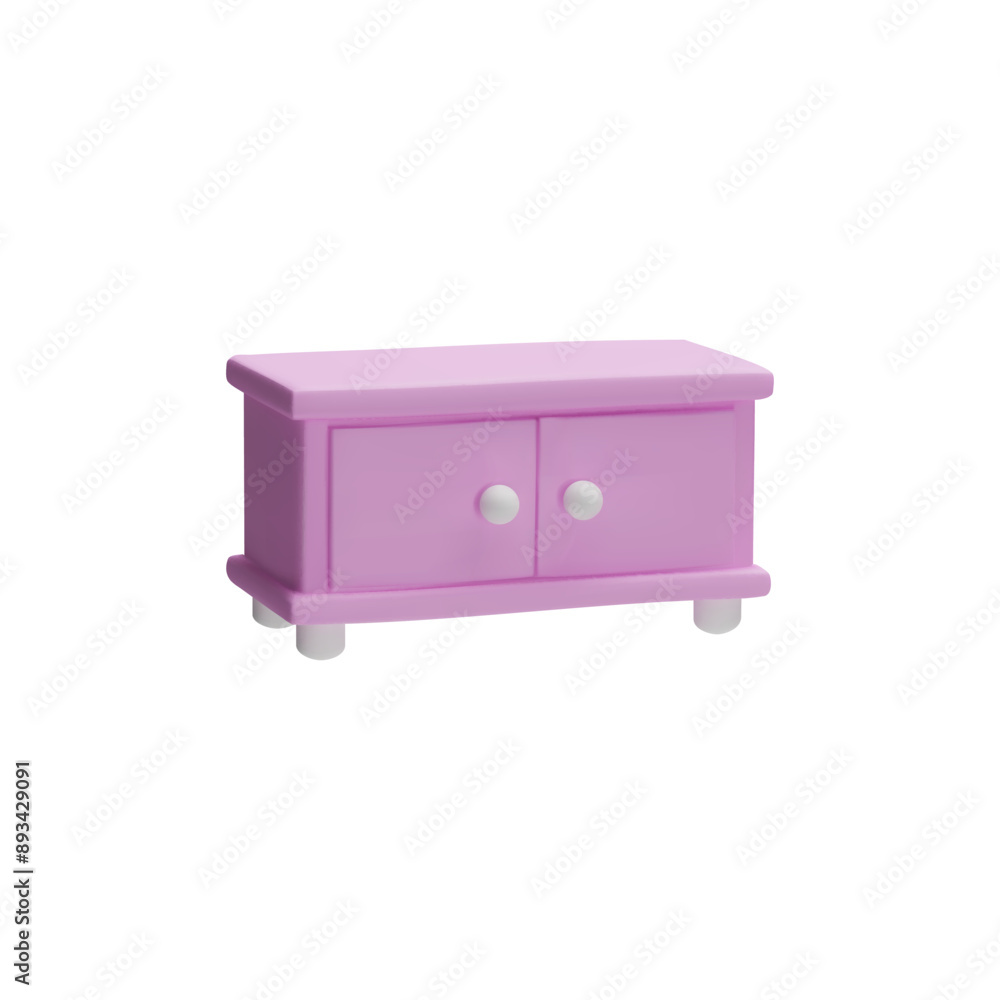 Modern pink 3D bedside table with round elegant handles and doors on a white background Modern pink 3D bedside table with round elegant handles and doors on a white background