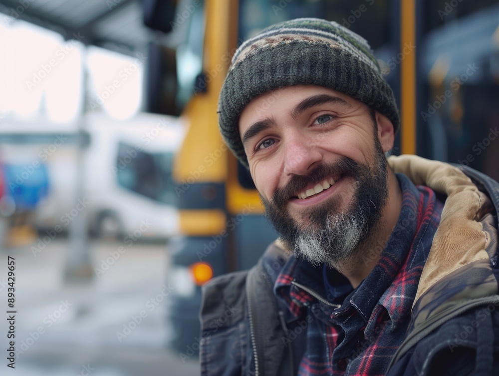 A happy man with a long beard smiles directly into the camera A happy man with a long beard smiles directly into the camera
