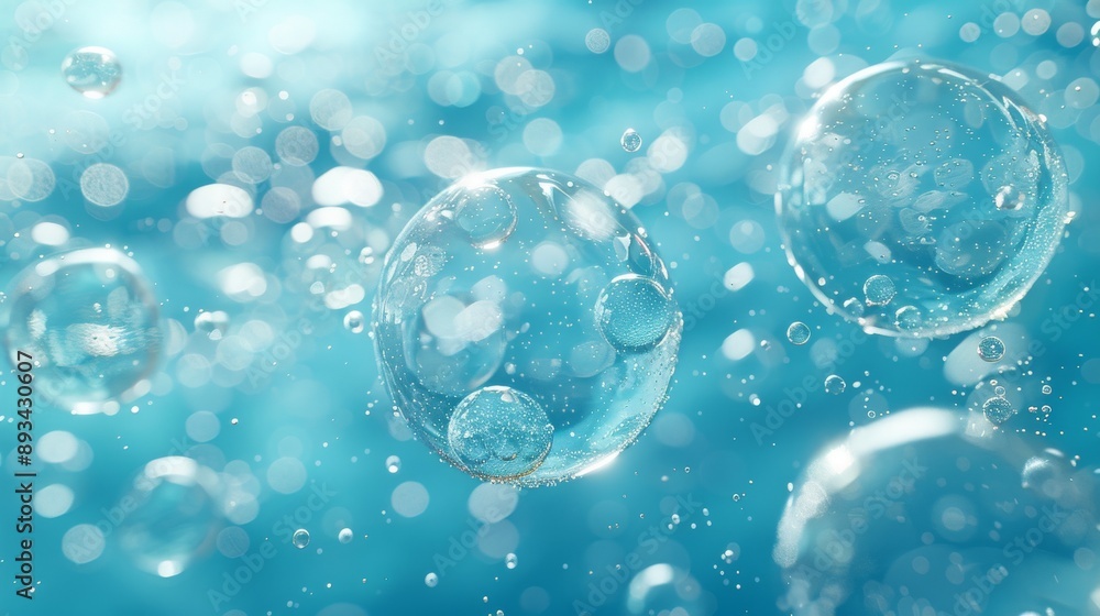 Macro 3D rendering of serene water molecules on turquoise background, concept of clarity, science, and molecular beauty Macro 3D rendering of serene water molecules on turquoise background, concept of clarity, science, and molecular beauty