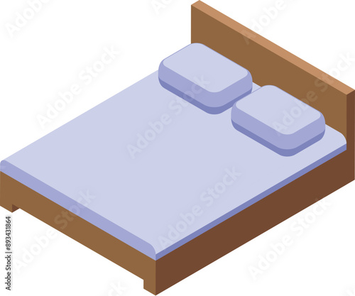 Double bed with pillows isometric illustration representing a place to sleep, rest, or relax