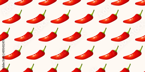 Vector pattern with hot red fresh chili pepper. Spicy Mexican food. Design for grocery, ads, cards, culinary products, seasoning, and recipe website decoration. Thanksgiving day. Harvest festival.