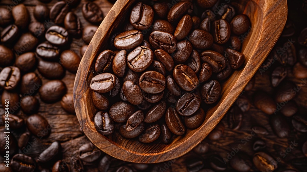 Fototapeta premium Scoop of Coffee Beans on Wooden Spoon