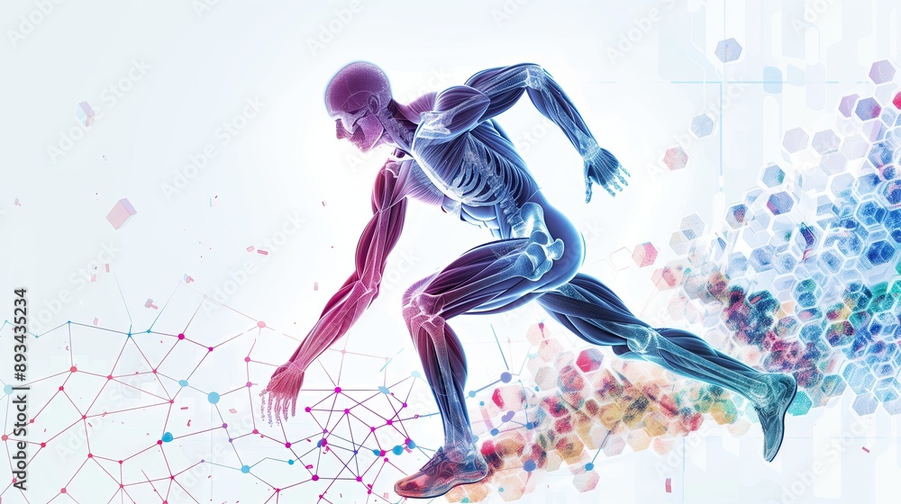 Create an adult image according to the diagram. Do sports like running Emphasis is placed on the presence of joints and connective tissue. There is a vitamin C symbol indicating its role in collagen s Create an adult image according to the diagram. Do sports like running Emphasis is placed on the presence of joints and connective tissue. There is a vitamin C symbol indicating its role in collagen s