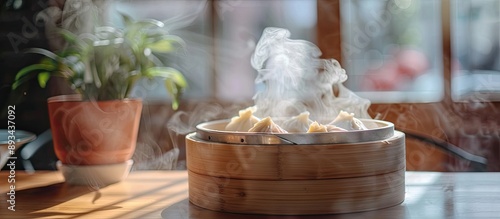 Blurry steamed dumplings in...