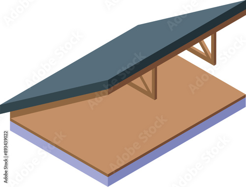 Modern wooden canopy roof covering platform isometric icon for web design isolated on white background