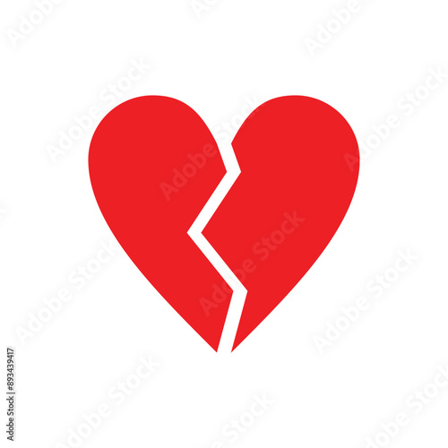 Break heart illustration vector design, breakup heart emoji red.