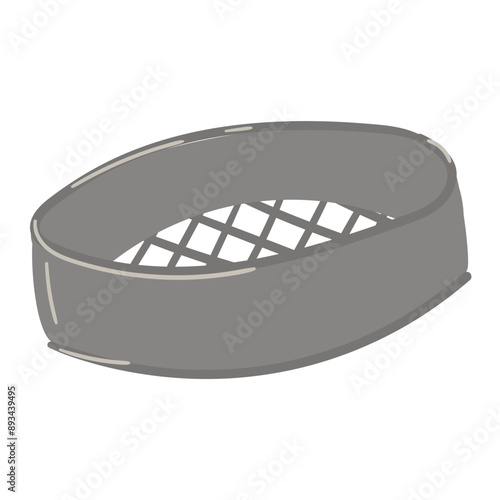 A large metal sieve for sifting flour. For the preparation of pastry dishes and pastries. A separate illustration of the kitchen item. Flat illustration for the kitchen