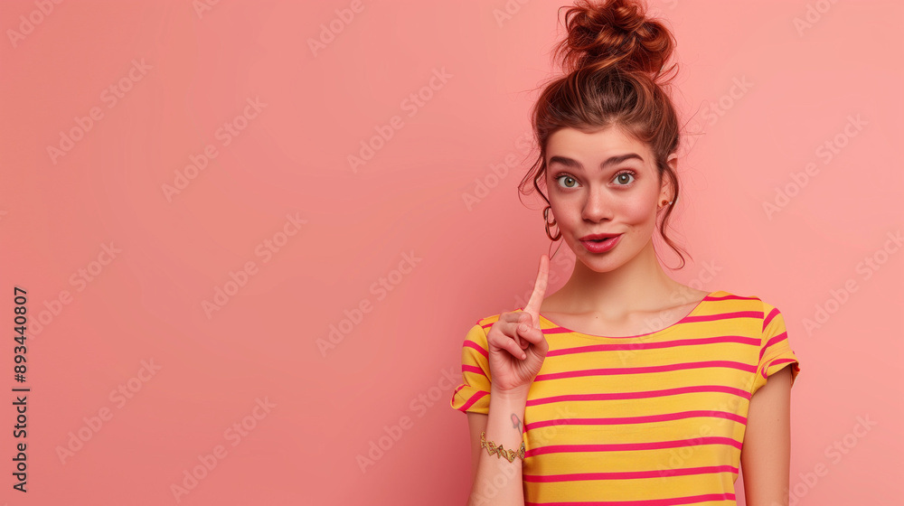 Portrait of a beautiful woman pointing her fingers isolated on a pastel background. Portrait of a beautiful woman pointing her fingers isolated on a pastel background.