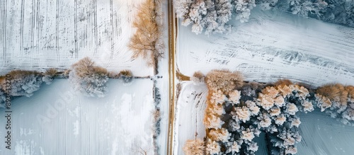 An aerial view of snowy rur...