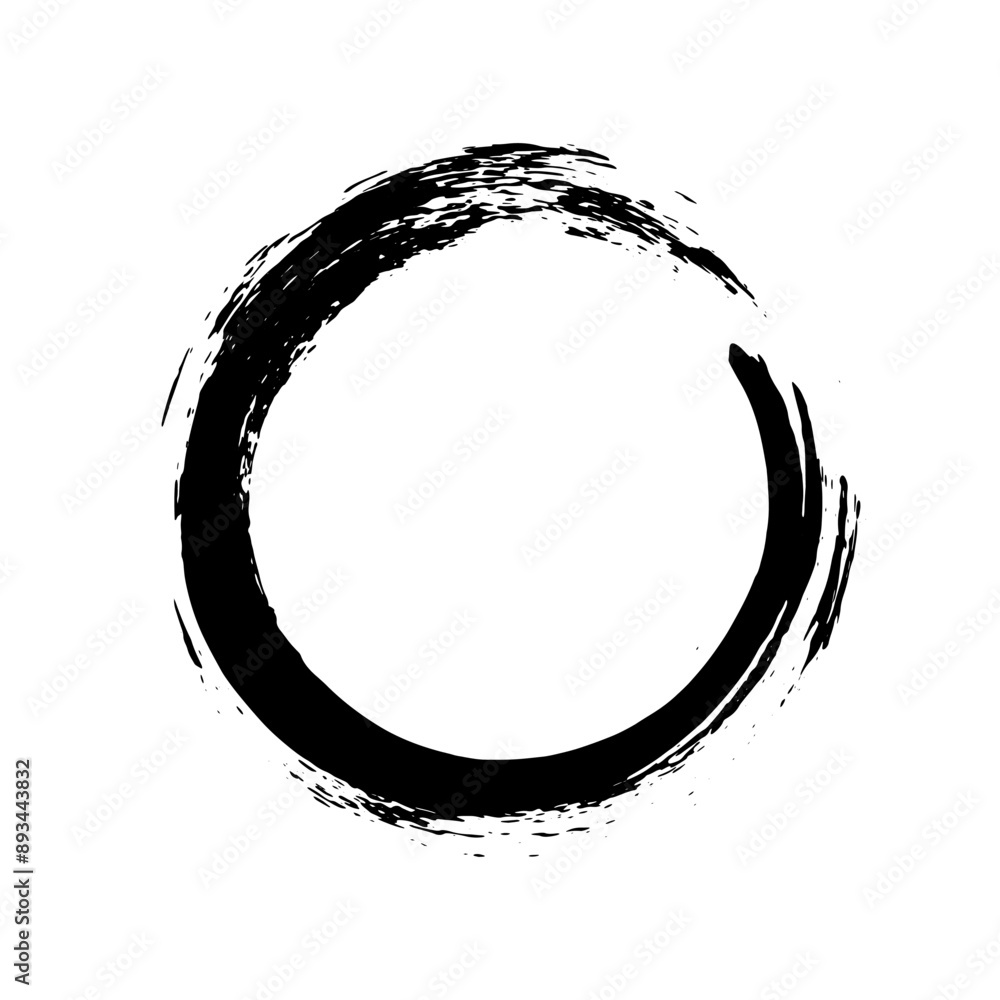 Circle ink brush paint, black round stroke frame, vector illustration.