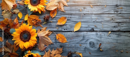 Sunflowers on aged wooden b...
