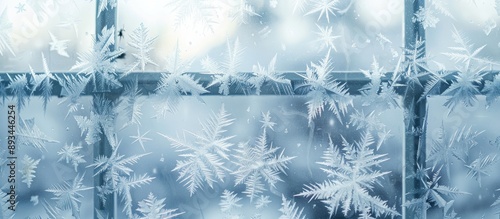 Ice covered window with copy space image photo