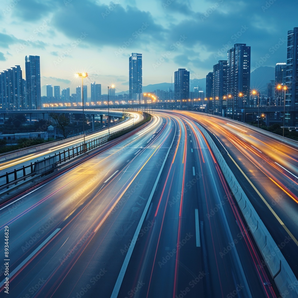 Fototapeta premium Cityscape Night Highway