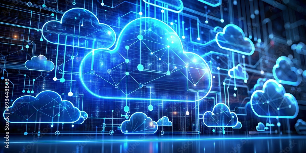 Digital Cloud Network - Futuristic Cloud Computing Technology Concept Digital Cloud Network - Futuristic Cloud Computing Technology Concept