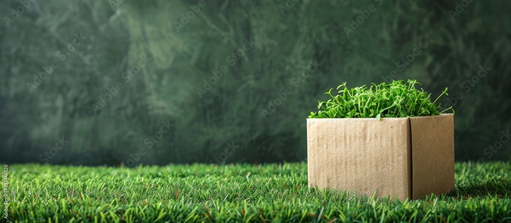 Box with green grass and copy space image Box with green grass and copy space image
