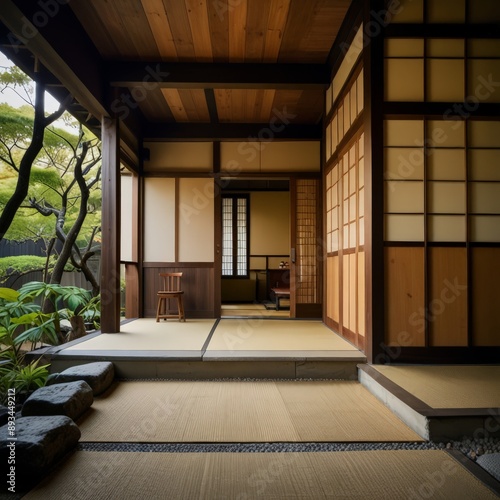 Design a Japanese and American style house. Be sure to infuse both cultures into the design. Make it have authentic Japanese architecture and designs but add some American culture as well 