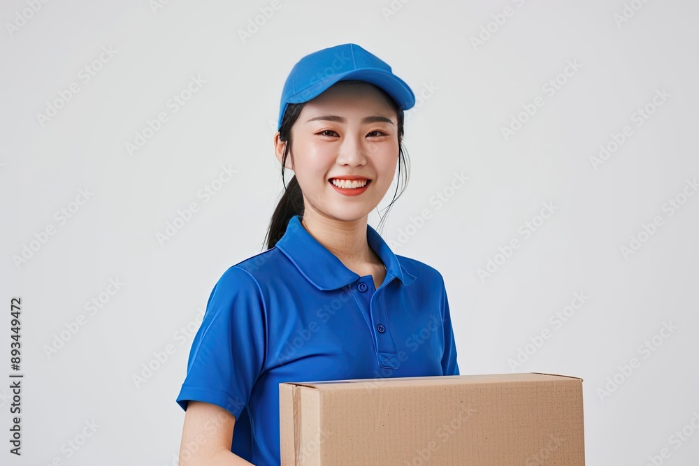 Smiling Delivery Woman Holding Box Smiling Delivery Woman Holding Box