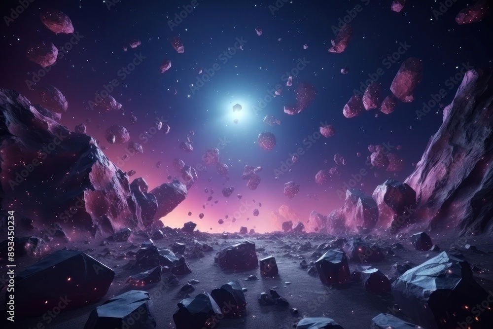Obraz premium Virtual Reality space world in a block landscape astronomy outdoors.