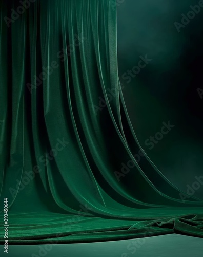 Elegant Green Velvet Curtain Background, Luxury Interior Design, Presentation