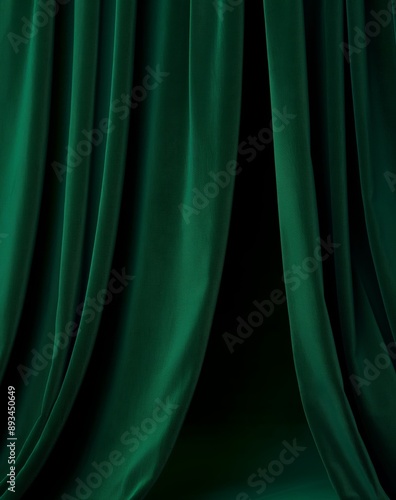 Elegant Green Velvet Curtain Background, Luxury Interior Design, Presentation