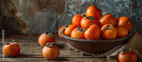 Bowl of autumn persimmons o...