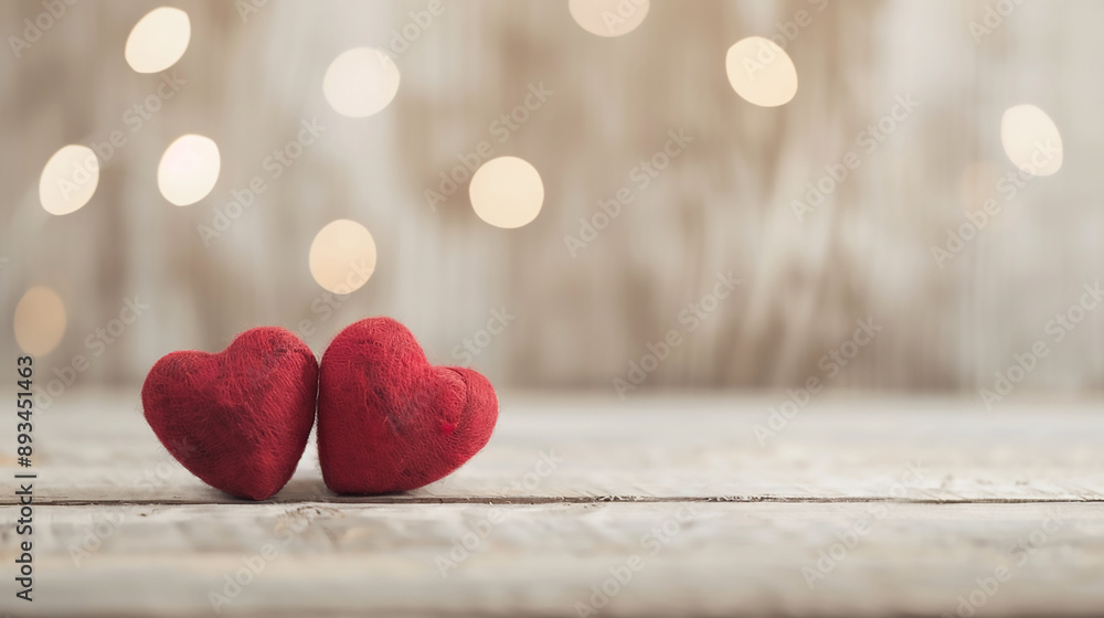 Two hearts on wooden bokeh background Two hearts on wooden bokeh background