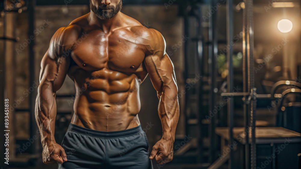 A muscular bodybuilder with a fit torso trains his chest muscles A muscular bodybuilder with a fit torso trains his chest muscles