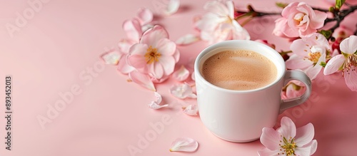 Coffee cup adorned with blo...