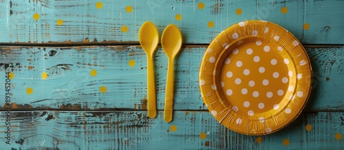 A setup with a yellow polka...