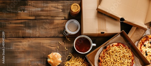 Tabletop showing noodles bo...