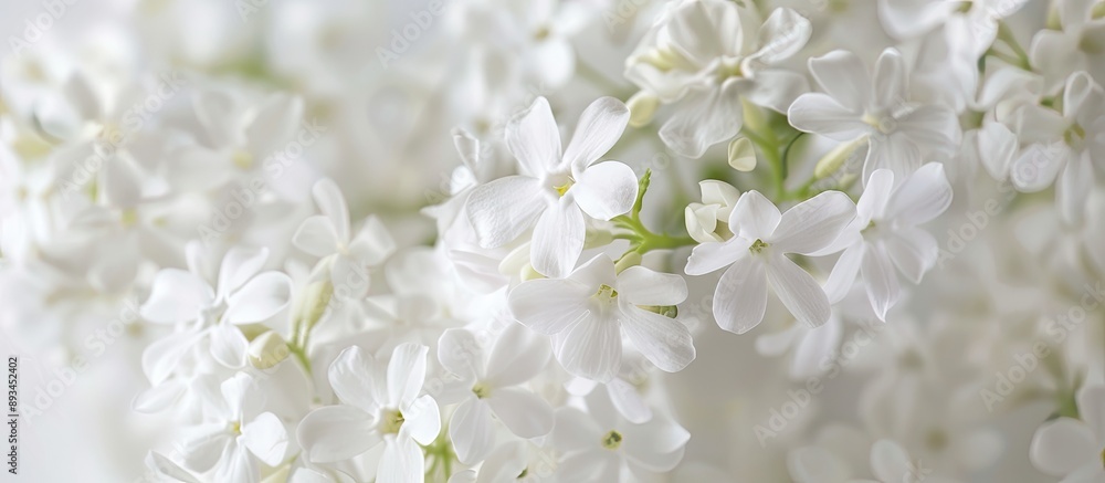 Macro close up of a stunning cluster of white hesperis flowers on a white background with copy space image available