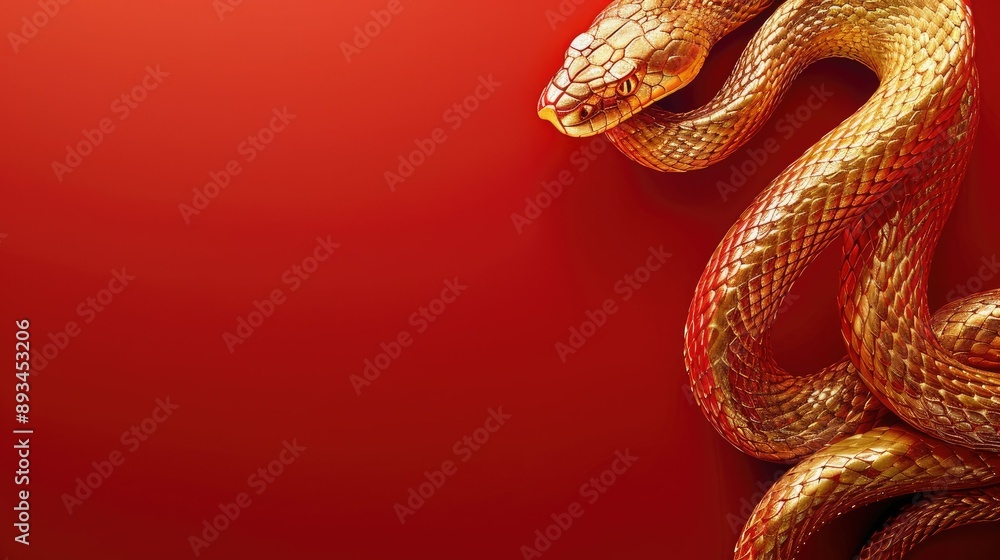 Chinese new year 2025, golden snake on red background, banner with copy space Chinese new year 2025, golden snake on red background, banner with copy space