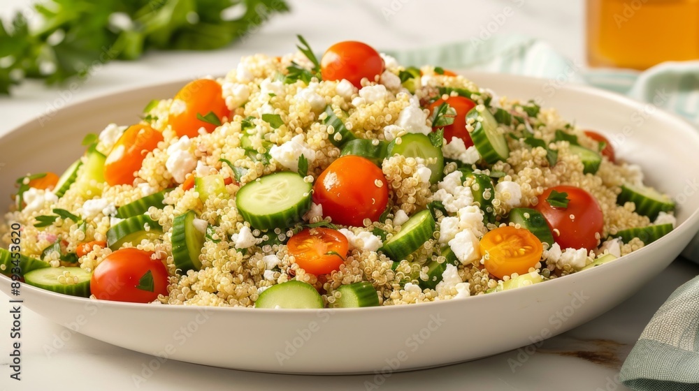 Fresh Quinoa Salad with Cherry Tomatoes, Cucumbers, and Feta Cheese Fresh Quinoa Salad with Cherry Tomatoes, Cucumbers, and Feta Cheese