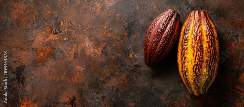 Texture of cocoa fruit peel displayed in background copy space image photo